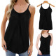 Women Camisole Built in Bra Pleated Vest Loose Fit Flowy Tank Top with Shelf Bra - Black XL