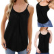 Women Camisole Built in Bra Pleated Vest Loose Fit Flowy Tank Top with Shelf Bra - Black XL