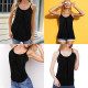 Women Camisole Built in Bra Pleated Vest Loose Fit Flowy Tank Top with Shelf Bra - Black XL