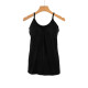 Women Camisole Built in Bra Pleated Vest Loose Fit Flowy Tank Top with Shelf Bra - Black XL