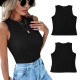 Womens High Neck Ribbed Knit Tank Tops Slim Fitted Vests Sleeveless Tees Shirts for Summer - Black XL