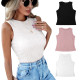 Womens High Neck Ribbed Knit Tank Tops Slim Fitted Vests Sleeveless Tees Shirts for Summer - Black XL