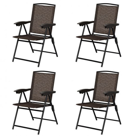 Set of 4 Patio Folding Chairs Portable Garden Armchairs Adjustable