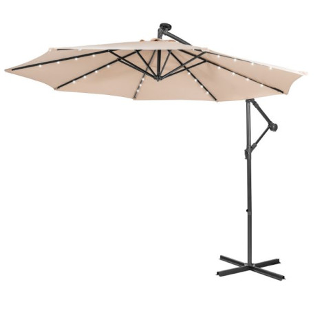 10 ft Cantilever Umbrella with 32 Solar-Powered LED Lights for Backyard Poolside Market