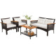 4 Pieces Outdoor Patio Furniture Set with Loveseat and Coffee Table