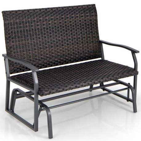 Outdoor Swing Glider Bench 2-Person Rattan Woven Glider Loveseat