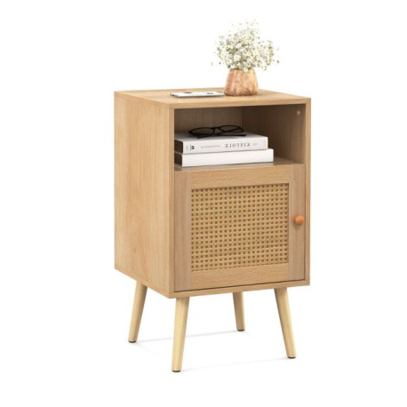 Rattan Nightstand with Storage and PE Rattan Decorated Door