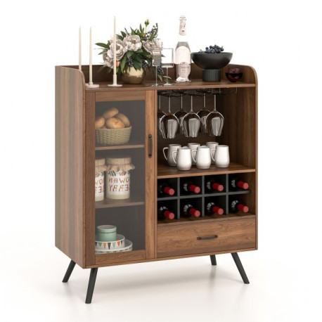 Wooden Wine Cabinet with Removable Wine Rack and Glass Holder