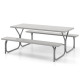 183 cm Picnic Table Bench Set with Umbrella Hole for Patio Garden Yard Poolside Party