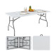 180 CM Folding Plastic Dining Table with Handle Metal Legs and Non-slip Foot Pads