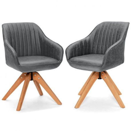 Set of 2 360° Swivel Accent Chair with Solid Wood Legs