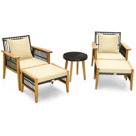 Wicker Woven Chair Set with Coffee Table and 2 Ottomans