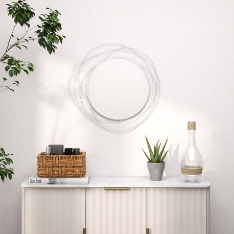 Abstract Metal Wire Wall Mirror, with Accessories - Silver