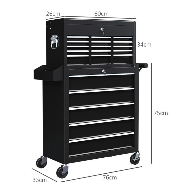 Uilas Rolling Tool Cabinet on Wheels with 14 Drawers, Pegboard and Side ...