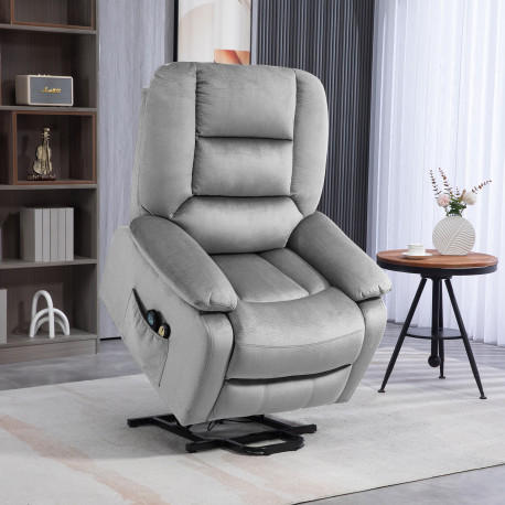 Velvet-Feel Electric Lift-and-Recline Massage Armchair, with Remote - Grey