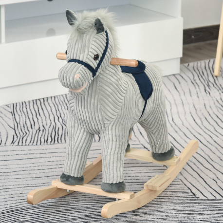 Kids Plush Rocking Horse w/ Sound Children Rocker Ride On Toy Gift 3-6 Years Grey