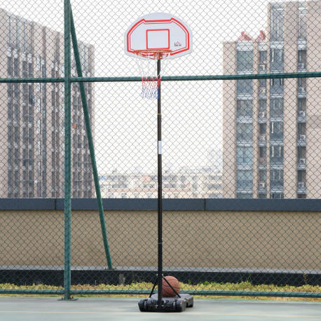 Basketball Hoop Stand Portable Adjustable Height 2.1-2.6m w/ Wheels, Sturdy Rim Stable Base, Red