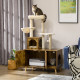 PawHut Cat Litter Box Enclosure, with Tree Tower, Cat House, Hammock, Cushion - Rustic Brown