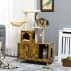 PawHut Cat Litter Box Enclosure, with Tree Tower, Cat House, Hammock, Cushion - Rustic Brown