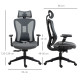 Vinsetto Mesh Office Chair, Ergonomic Desk Chair, Computer Chair with Adjustable Headrest and Lumbar Support, 135° Reclining Bac