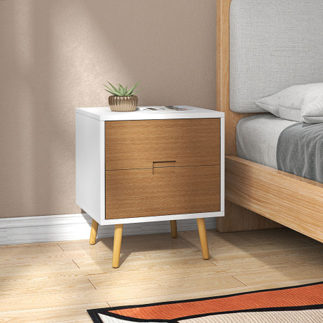 Wood Effect Wto-Drawer Bedside Table - Brown/White