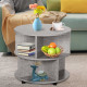 Round Coffee Table with Wheels, 3-Tier Rolling Side Table for Living Room with Divided Shelves, Cement Colour