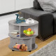 Round Coffee Table with Wheels, 3-Tier Rolling Side Table for Living Room with Divided Shelves, Cement Colour