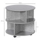 Round Coffee Table with Wheels, 3-Tier Rolling Side Table for Living Room with Divided Shelves, Cement Colour