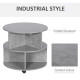 Round Coffee Table with Wheels, 3-Tier Rolling Side Table for Living Room with Divided Shelves, Cement Colour