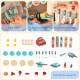 50 Pcs Kids Kitchen Play set Fast Food Trolley Cart Pretend Playset Toys with Play Food Cashier Register Accessories Gift for Bo