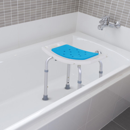 6-Level Height Adjustable Aluminium Bath Room Stool Chair Shower Non-Slip Design w/ Padded Seat Drainage Holes Foot Pad, Blue