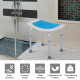 6-Level Height Adjustable Aluminium Bath Room Stool Chair Shower Non-Slip Design w/ Padded Seat Drainage Holes Foot Pad, Blue