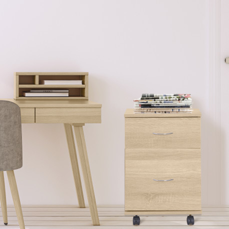 Two Drawer Filing Cabinet with Wheels- Oak