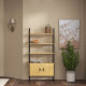 Bookcase 4-Tier Storage Shelf with Double Door Cabinet and Metal Frame for Living Room, Bedroom, Oak Tone