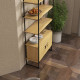 Bookcase 4-Tier Storage Shelf with Double Door Cabinet and Metal Frame for Living Room, Bedroom, Oak Tone