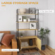 Bookcase 4-Tier Storage Shelf with Double Door Cabinet and Metal Frame for Living Room, Bedroom, Oak Tone