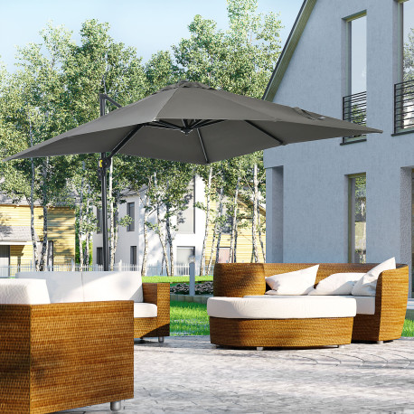 Outsunny 2.5 x 2.5m Patio Offset Parasol Umbrella Cantilever Hanging Aluminium Sun Shade Canopy Shelter 360° Rotation with Crank