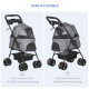 PawHut Dog Stroller with Rain Cover, Dog Pushchair One-Click Fold Trolley Jogger with EVA Wheels Brake Basket Adjustable Canopy 