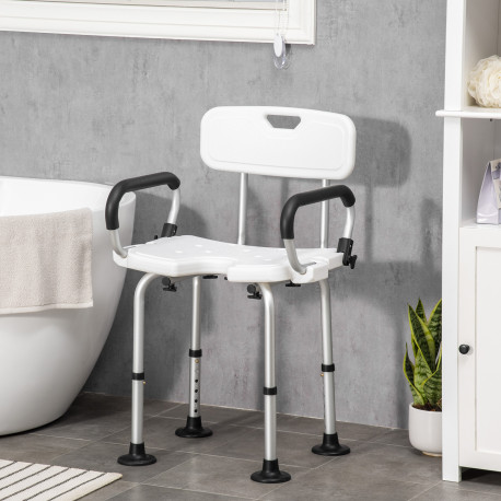 Shower Chair for the Elderly and Disabled, Height Adjustable Shower Stool with Back and Flipped Padded Arms, Suction Foot Pads, 