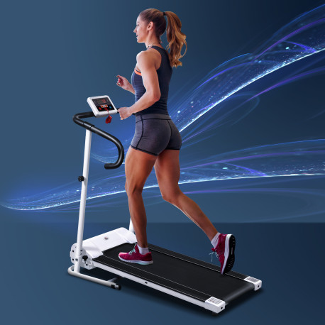 1.25HP Motorised Electric Treadmill, 10km/h Folding Running Machine, Gym Fitness Exercise with LCD Monitor, White