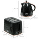 1.7L 3000W Fast Boil Kettle &amp; 2 Slice Toaster Set, Kettle and Toaster Set with Auto Shut Off, Browning Controls, Black