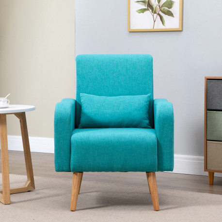 Accent Chair, Linen-Touch Armchair, Upholstered Leisure Lounge Sofa for Living Room, Club Chair with Wooden Frame, Teal