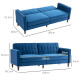 Velvet-Feel Three-Seater Sofa Bed - Blue