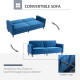 Velvet-Feel Three-Seater Sofa Bed - Blue