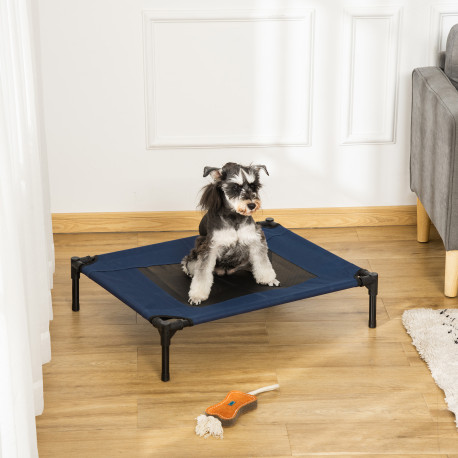 PawHut Raised Dog Bed Cat Elevated Lifted Puppy Pet Elevated Cot Portable Camping Basket – Blue (Medium)