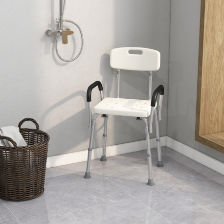 Adjustable Shower Chair, Shower Seat, Portable Medical Stool with Adjustable Back and Armrest for Mobility