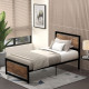 Single Size Metal Bed Frame with Headboard &amp; Footboard, Strong Slat Support Solid Bedstead Base w/ Underbed Storage Space, Bedro