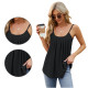 Women Camisole Spaghetti Strap Tank Tops Loose Fit Flowy Vest - Black XL