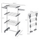 Three-Shelf Collapsing Clothes Horse, With Side Arms and Wheels - Grey