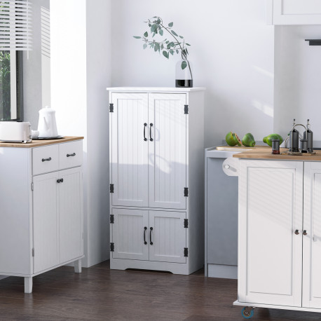 Accent Floor Storage Cabinet Kitchen Cupboard with Adjustable Shelves and 2 Lower Doors, White